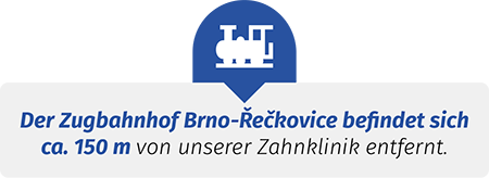 Der Zugbahnhof Brno-Řečkovice befindet sich ca. 150 m von unserer Zahnklinik entfernt.