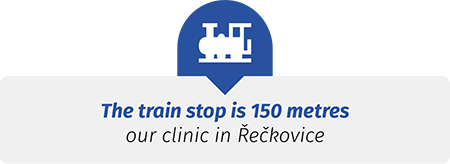The train stop is 150 metres from our clinic in Řečkovice